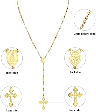 Juvux Cross Colar Rosary Minchas Católicas, Presentes Cristãos Cruz Colar com caixa de presente, colar do rosário, Cantela de colar para homens -20 polegadas