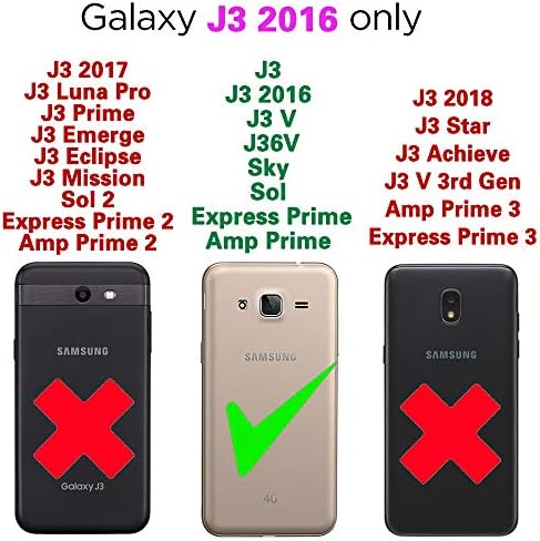 Compatível com Samsung Galaxy J3 /J 3 V/J36V/céu/amp Caixa da carteira Prime e telha de vidro temperado
