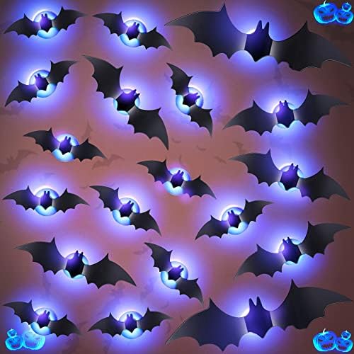 Zhengmy Halloween Led Bats Decoração PVC Bat Night Light 3D Bat Glowing Led Wall Decor para Halloween Living Room Quarto