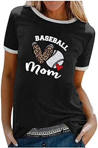 Tops femininos Camisa gráfica fofa de férias de férias de beisebol mamãe camisetas de manga curta Crew pescoço casual blusas soltas