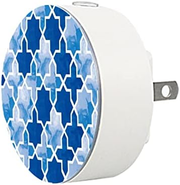 2 Pacote de plug-in Nightlight LED Night Light com sensor de entardecer ao amanhecer para o quarto de crianças, viveiro, cozinha, corredor azul em aquarela em aquarela padrão geométrico padrão