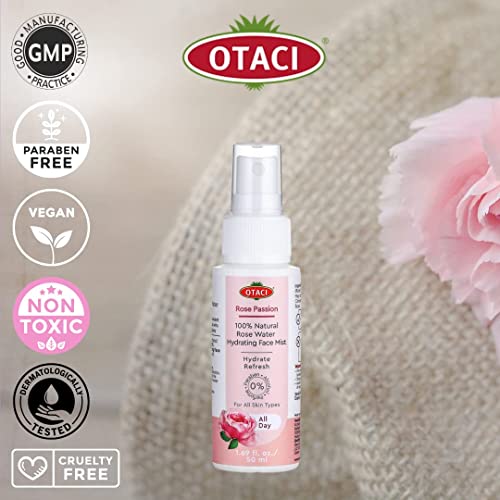 Otaci Rose Paixão Natural Rosa Água Hidratante Névoa Face, Spray Água de rosas Face Mistagem Facial