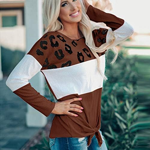 Camisolas para mulheres estampas casuais waffle malha suéter de pulôver solto manga longa redonda malha