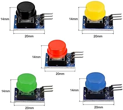 Módulo de botão de meccanidade, módulo de toque leve Saída de alto nível com tampa de botão, interruptor tátil com quebra 3.3-5V 5 cores para pacote de microcomputador de chip único de 5