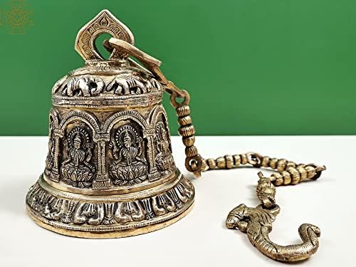 Índia Exótica Templo de Brass Holding Bell com imagens de Ashtalakshmi |