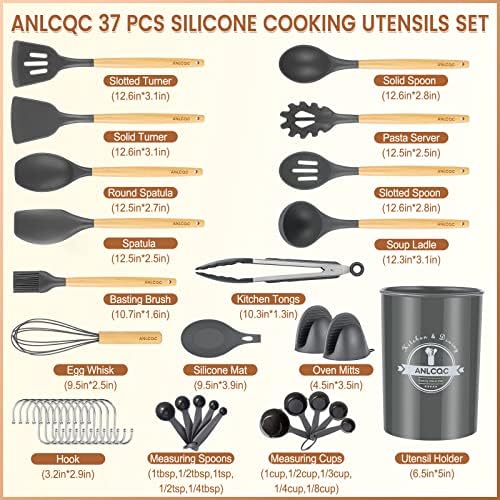 Utensílios de cozinha ANLCQC com suporte, 37 PCS utensílios de cozinha de silicone conjuntos para cozinhar,
