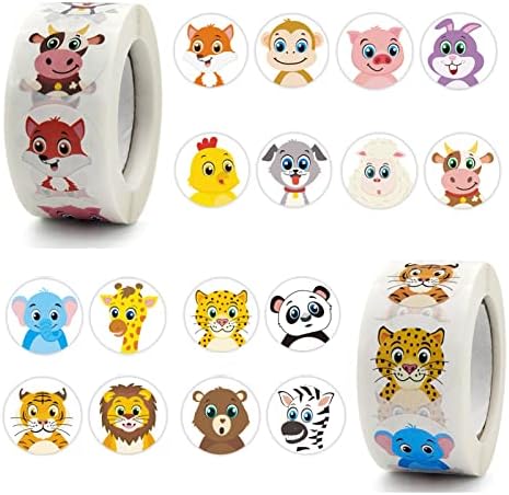 1000 peças adesivos de animais para crianças, adesivos de etiqueta de girafa de elefante tigre
