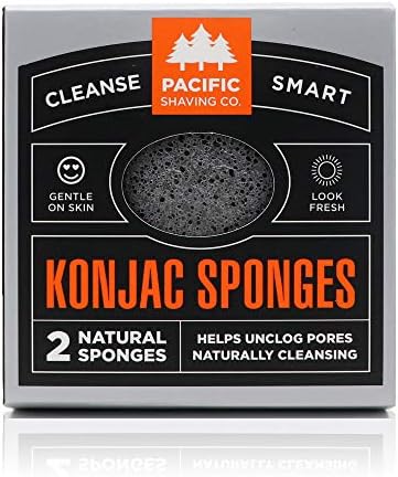 Pacific Shaving Company Konjac Sponge - 2pk | Esfoliação natural e compostável, suave e eficaz, ajuda a deixar a pele mais brilhante, mais macia e suave
