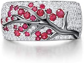 Santuzza 925 Sterling Silver Cherry Ring Cubic Zirconia Tree Branches para mulheres