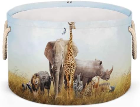Rinoceronte de girafa de elefante Grandes cestas redondas para cestas de lavanderia de armazenamento
