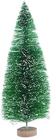 Greenwish 15pcs Mini árvore de Natal, árvores artificiais de mesa de mesa de mesa de garrafa, árvores em miniatura de geada de neve com base de madeira para decoração de casa de festa em festa