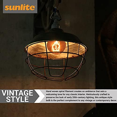Sunlite 40201 Victorian Vintage Incandescente A19 Lâmpada de filamento em espiral, 60 watts, 120 volts, Base E26 Média, Dimmable, 2600k Warm White, 6 pacote de 6