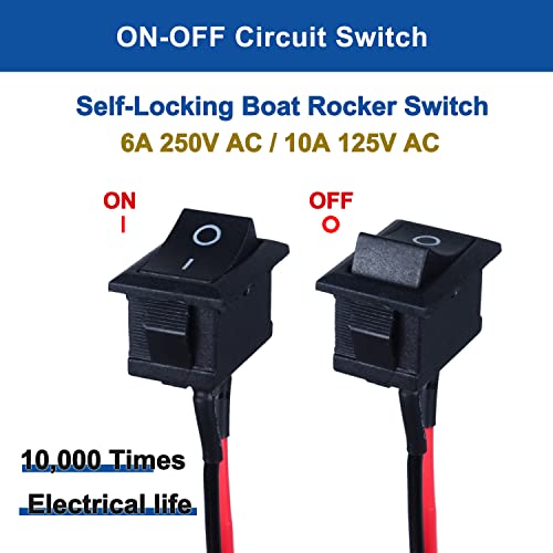 DMWD 10pcs On / Off Boat Rocker Switch 2 PIN 2POSITOS SPST Mini Switch com cabos soldados 10A 125V / 20A 12V Snap in