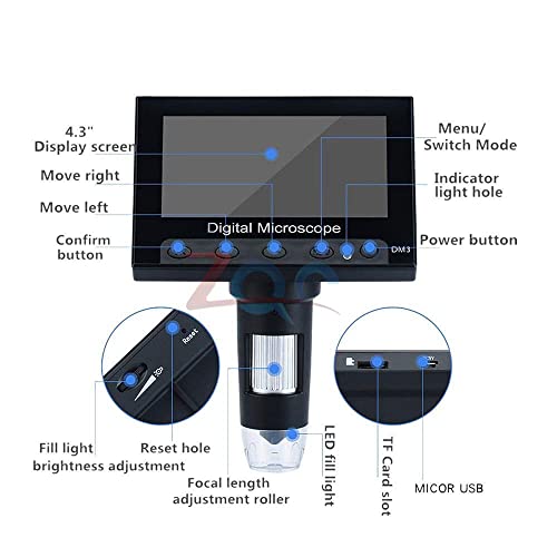 Microscópio digital portátil de 4,3 polegadas LCD 50x-1000x Plásticos endoscópicos STAND 8 Microscópio