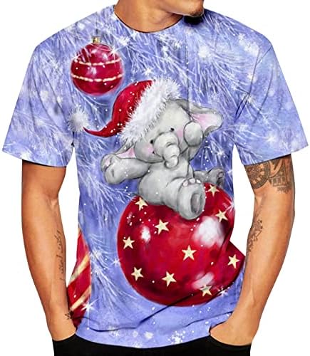 Camisetas de manga curta de Natal de Wocachi para homens, engraçado Xmas Papai Noel Print O Pescoço Camiseta de Designer de Tops de Tops