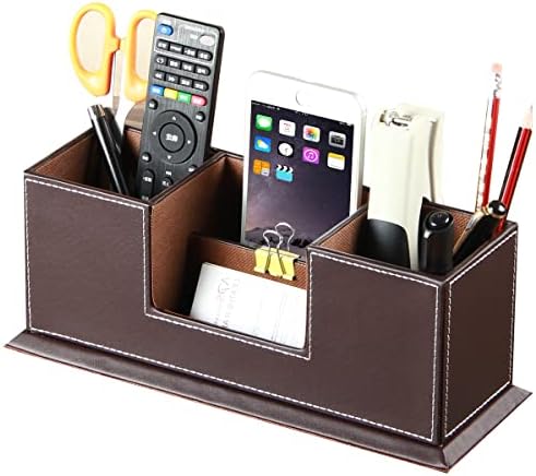 Capa multifuncional da caixa de lenços de lenço de couro PU com armazenamento + 4 slots Organizador de desktop de porta-lápis, decore o quarto de mesa de mesa final mesa de escritório