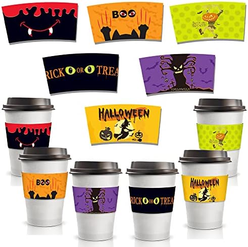24pcs Halloween Cozes de café com mangas, Halloween Boo Palavras Kraft Disponível de Papel Copa Cato Cato de Copo Corrugado de Casa