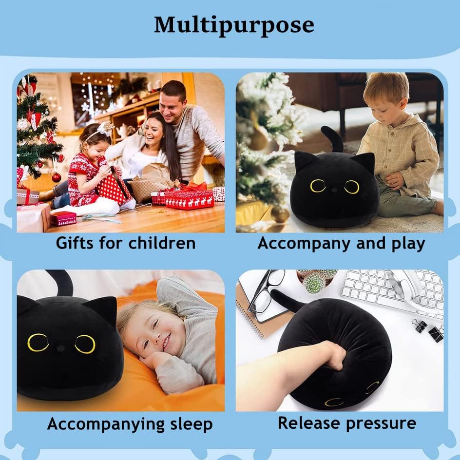 Natureman 15.7 em Cat Black Plush Toy Black Cat Almofado, travesseiro de gato macio de pelúcia,