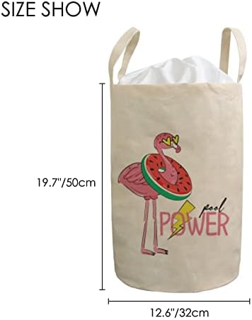 Lavanderia cesto colapsível desenho animado flamingo slogan cesto de roupa à prova d'água com alças, bolsa de roupas dobráveis ​​para cordão para lavar casa de lavanderia banheiro
