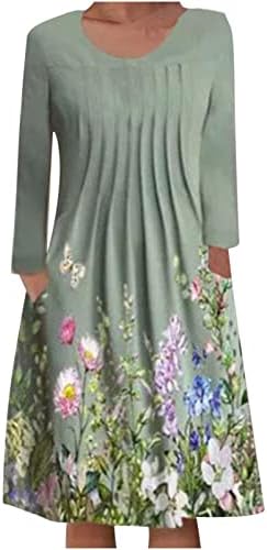 Vestidos para mulheres caem casual de manga longa e solta vestido fluido com bolso com bolso de camisa estampada floral