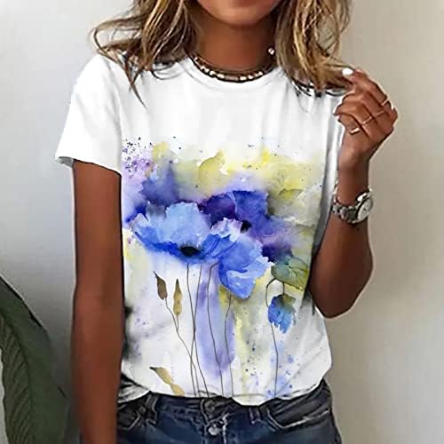 Caminhada superior de manga curta para mulheres verão outono 2023 Roupa Crew pescoço algodão Floral Graphic Brunch camiseta ya ya
