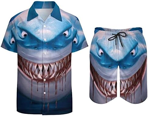 WeedKeycat A Fierce Shark Men's Beach Roupetfits 2 Peças Button Button Down Camise