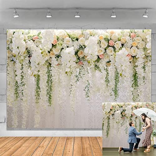 Chuveiro de noiva 7x5ft vinil casamento parede floral pano de fundo branco e verde wisteria rosa flores de sobremesas decoração recém-nascida para fotografia xt-6749