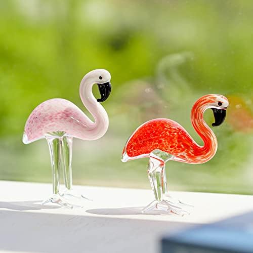 Qfkris qf vidro artesanal flamingos de amor tumulto de arte estatueta de animais soprada por vidro, pacote