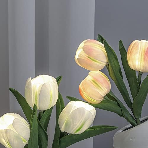 Luzes de mesa LED de Lizhoumil, simulação LED Tulip Night Light com vaso, ornamentos de luminária de