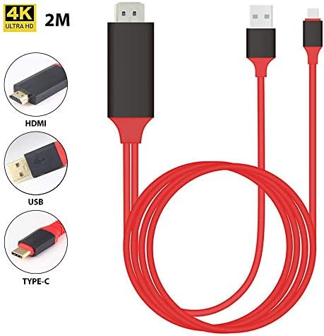 Pro USB-C HDMI compatível com o Samsung Galaxy S21 a 4K com porta de energia, cabo de 6 pés no total 2160p@60Hz, cabo de 6 pés/2m [Red/Thunderbolt 3 Compatible]