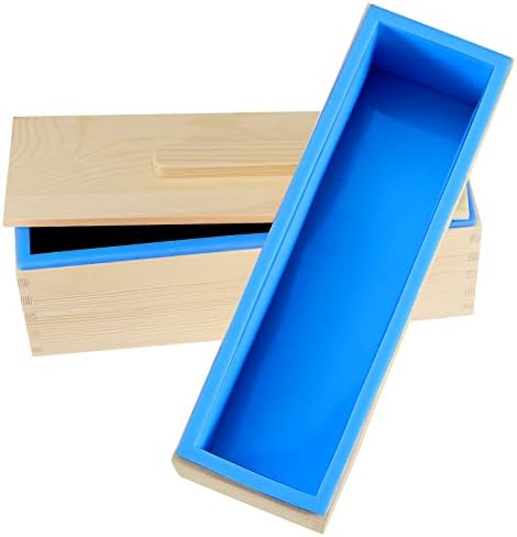 Mahiong 3pcs 47oz Blue Silicone Soap Molds Kit, Sopa de pão de silicone retangular Fazendo moldes com 3 caixas de madeira e 3 tampas, suprimentos de bricolage para fabricação de sabão