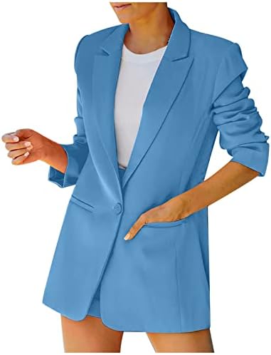 Terno profissional de blazer feminino com bolsos abertos botão frontal lapela de manga longa casual jaqueta