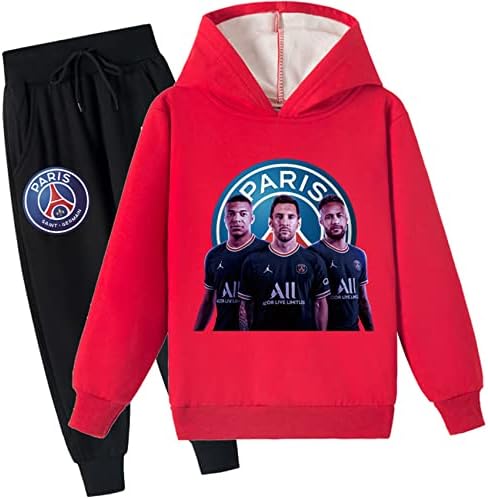 Ateecp Boy Girls PSG Pullover gráfico Sweatshirts and Rogger Pants for Kid 2 Pcs Hood Fleece Tracksuit Set