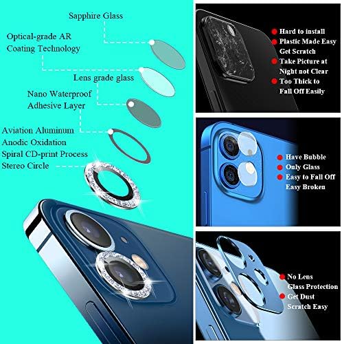 Protetor de tela JOLOJO Compatível para iPhone 12 mini/ 12/11 Lente de câmera Protetor de alta definição Anti -arranhão anel de metal de metal ultra fino/ transparente - diamante prateado