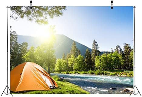 BELECO 10x8ft Fabric Mountain Forest Camping Cenário Sunshineshine Outdoor Travel Montanhas Montanhas