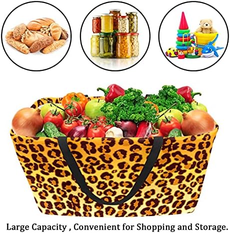 50l Shopper Bags Leopard Brown Caixa de compras dobrável Bag de mercearia com alças, reutilizável