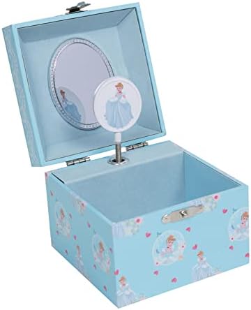 Happy Homewares Belas Blue Disney Cinderela Caixa de jóias musicais - Perfeita para crianças pequenas - Caixa de lembrança oficialmente licenciada
