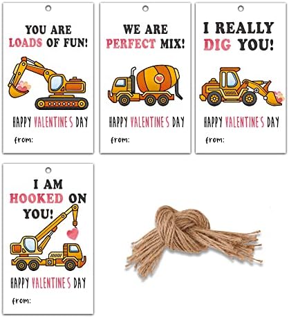 40 peças Tags de presente do dia dos namorados com corda | 4 Projetos de Construction Digger Day