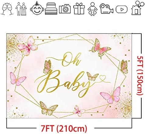 Mocsicka Butterfly Baby Shower Backdrop 7x5ft Oh Baby Glitter Butterflies Decorações de festa do chá de bebê para meninas beijos de borboleta e bebê desejos