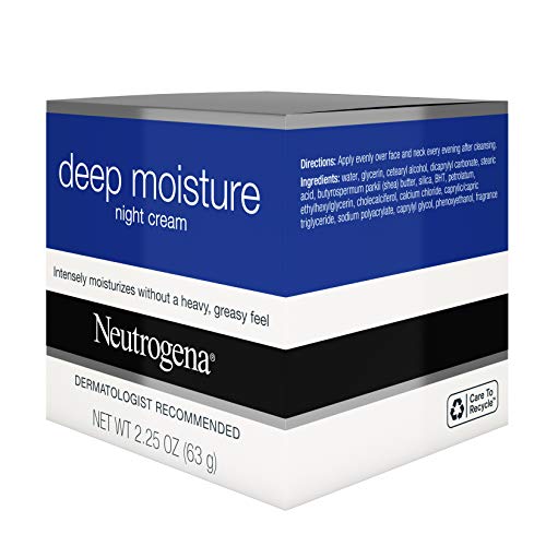 Neutrogena Deep Hidrure Night Cream com glicerina e vitamina D3, hidratante facial para pele seca com manteiga de karité, glicerina, vitamina D3, não gordurosa e não comedogênica, 2,25 oz