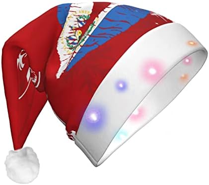 El Salvador Flag Lips Funny Adults Plush Papai Noel Light Up Hat Christmas para Mulheres e Homens