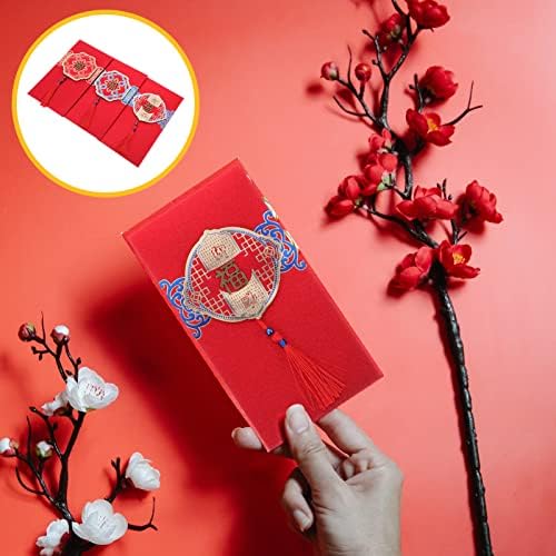 Envelope Vermelho de Ano Novo Chinês: 6pcs Bolsos de dinheiro sortudos com personagem FU NOT TASSL