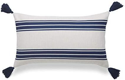 HOFDECO Coastal decorativo lombar lombar apenas Capa de travesseiro, para sofá, sofá ou cama, borla azul marinho,
