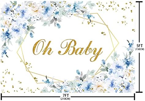 Sendy Sendy 7x5ft Oh Baby Backdrop para decorações de festa do chá de bebê Blue Flower Dolden Photography Background