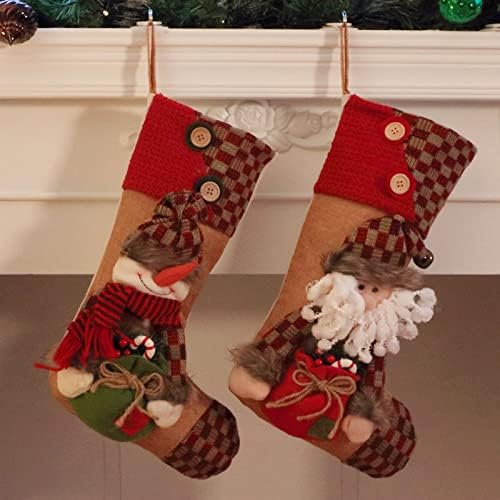 Easfan 2pcs meias de Natal Conjunto de meias xas xases de palhaço de 16 '' com raio de neve 3D Papai Noel lareira pendurada meias infantis sacolas de festas de festas