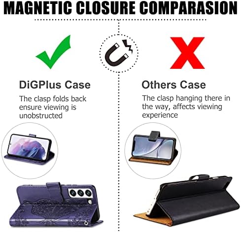 Digplus Galaxy S22 5G Caixa de carteira, [Butterfly & Flower Remesed] PU Caixa de couro Flip Protective Phone Tampo