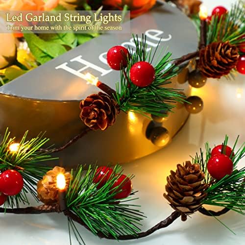 VVolf Christmas Garland com luzes, guirlanda de Natal iluminada para manto, guirlanda de Natal pré-iluminada para