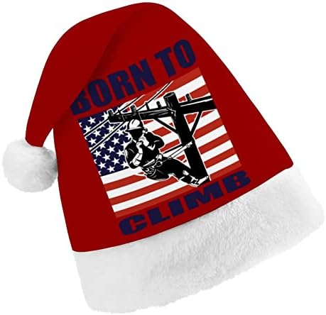 Lineman With American Flag Christmas Santa Hat para Red Xmas Cap Favors
