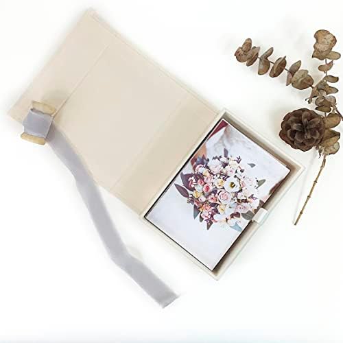MEREZE Handmade Beige Linen Caixa de lembrança para fotos, 4 x6 Memórias de fotos de armazenamento Craft
