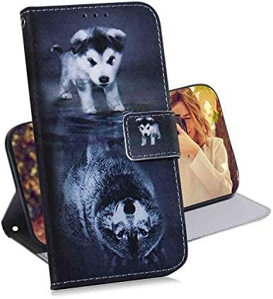 Capa de capa de telefone mojiery estojo de fólio para LG Velvet {ver.2}, tampa premium de couro de couro PU, slots de 2 cartas, capa agradável, lobo e cachorro